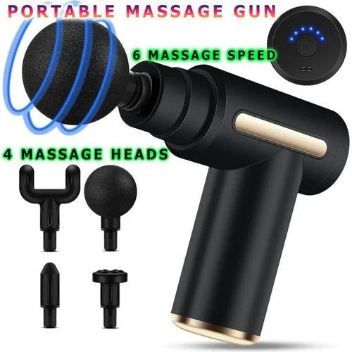 Deep Tissue Massage Gun – Handheld Electric Muscle Massager with 6 Speed Levels & 4 Massage Heads – Powerful Percussion for Muscle Recovery & Pain Relief