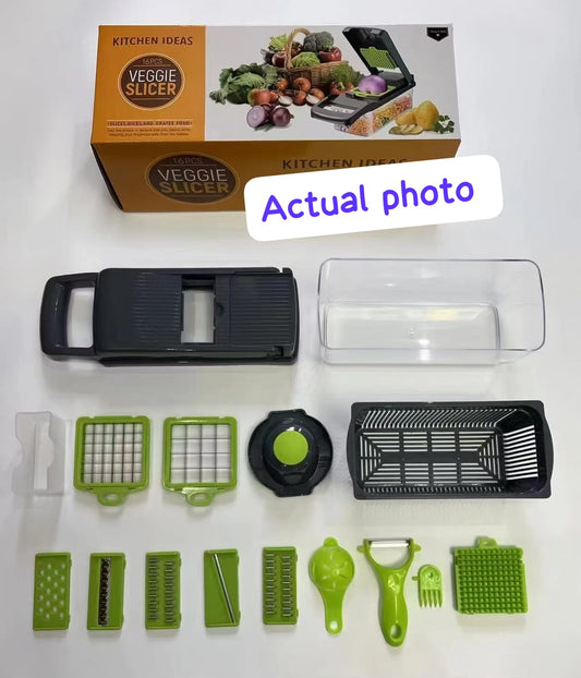 14pcs/set, Chopper, Multi-functional Vegetable Cutter, Handle Food Grater, Fruit Slicer Container